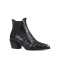 Chunky Heels Pointed Toe Crocodile Embossed Short Chelsea Boots - Black