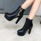 Cuban Heels Platform Ankle Buckle Strap Lita Booties with Side Zipper - Black