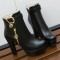 Cuban Heels Platform Ankle Buckle Strap Lita Booties with Side Zipper - Black
