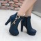 Cuban Heels Platform Ankle Buckle Strap Lita Booties with Side Zipper - Blue