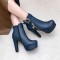 Cuban Heels Platform Ankle Buckle Strap Lita Booties with Side Zipper - Blue