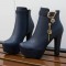 Cuban Heels Platform Ankle Buckle Strap Lita Booties with Side Zipper - Blue
