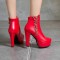 Cuban Heels Platform Ankle Buckle Strap Lita Booties with Side Zipper - Red