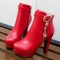 Cuban Heels Platform Ankle Buckle Strap Lita Booties with Side Zipper - Red