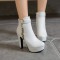 Cuban Heels Platform Ankle Buckle Strap Lita Booties with Side Zipper - White