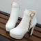Cuban Heels Platform Ankle Buckle Strap Lita Booties with Side Zipper - White