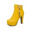 Cuban Heels Platform Ankle Buckle Strap Lita Booties with Side Zipper - Yellow