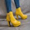 Cuban Heels Platform Ankle Buckle Strap Lita Booties with Side Zipper - Yellow
