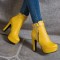 Cuban Heels Platform Ankle Buckle Strap Lita Booties with Side Zipper - Yellow