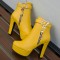 Cuban Heels Platform Ankle Buckle Strap Lita Booties with Side Zipper - Yellow