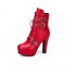 Cuban Heels Lace Up Platform Buckle Strap Bondages Ankle Booties with Side Zipper - Red
