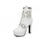 Cuban Heels Lace Up Platform Triple Buckle Bondages Ankle Booties with Side Zipper - White