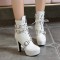 Cuban Heels Lace Up Platform Triple Buckle Bondages Ankle Booties with Side Zipper - White