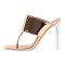 Square Open Toe Transparent High Heels T Straps Flip Flop Sandals - Rose Gold Patent