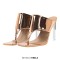 Square Open Toe Transparent High Heels T Straps Flip Flop Sandals - Rose Gold Patent