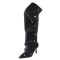 Pointed Toe Removable Rivet Buttons Stiletto Heels Stylish Knee Highs Booties - Black Faux Leather