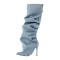 Pointed Toe Removable Rivet Buttons Stiletto Heels Stylish Knee Highs Booties - Blue Denim