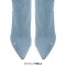 Pointed Toe Removable Rivet Buttons Stiletto Heels Stylish Knee Highs Booties - Blue Denim