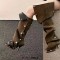 Pointed Toe Removable Rivet Buttons Stiletto Heels Stylish Knee Highs Booties - Brown Denim
