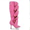 Pointed Toe Removable Rivet Buttons Stiletto Heels Stylish Knee Highs Booties - Pink Faux Leather