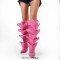 Pointed Toe Removable Rivet Buttons Stiletto Heels Stylish Knee Highs Booties - Pink Faux Leather