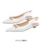 Pointed Toe Elegant Golden Buckle Slingback Flats - White Patent