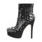 Round Toe Rhinestones Decorated Snake Pattern Zipper Stiletto Heels Ankle Pumps Booties - Black Faux Leather