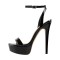 Peep Toe Ankle Buckle Slingback Stiletto Sandals - Black Patent
