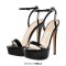 Peep Toe Ankle Buckle Slingback Stiletto Sandals - Black Patent