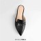 Pointed Toe Black Buckle Guest Home Unisex Matte Slippers Flats - Black Faux Leather