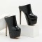 Party Nightclub Round Toe Fashion High Heel Mule Pump Slippers  - Black Patent