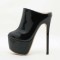 Party Nightclub Round Toe Fashion High Heel Mule Pump Slippers  - Black Patent