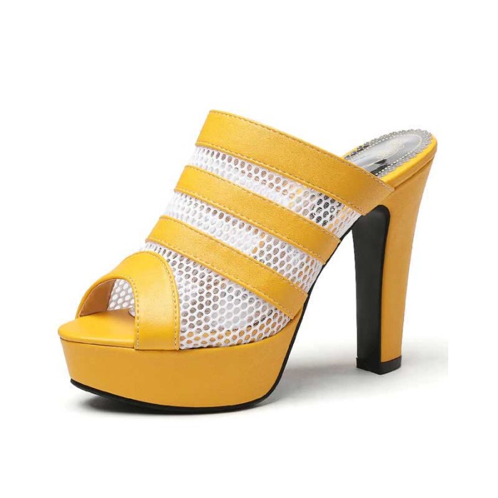 Venice Peep Toe Cuban Heels Platform Summer Slippers - Yellow - Color: Yellow
4.5 - Inch Heel
1.3 - Inch Platform in Sexy Heels & Platforms