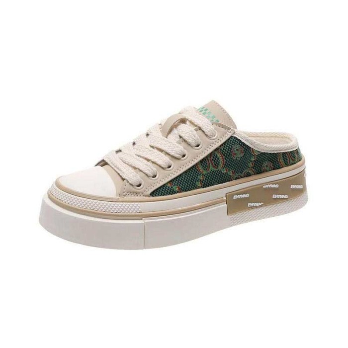 Venesia Canvas Lace-Up Sneakers Mule - Green - Note: According to the foor length is the most accurate way to find right size. 

Color: Green
Season: Spring-Summer22
Upper Material: Canvas
Insole Material: PU
Outsole Material: Rubber
Lining Material: Mesh in Shoes & Flats
