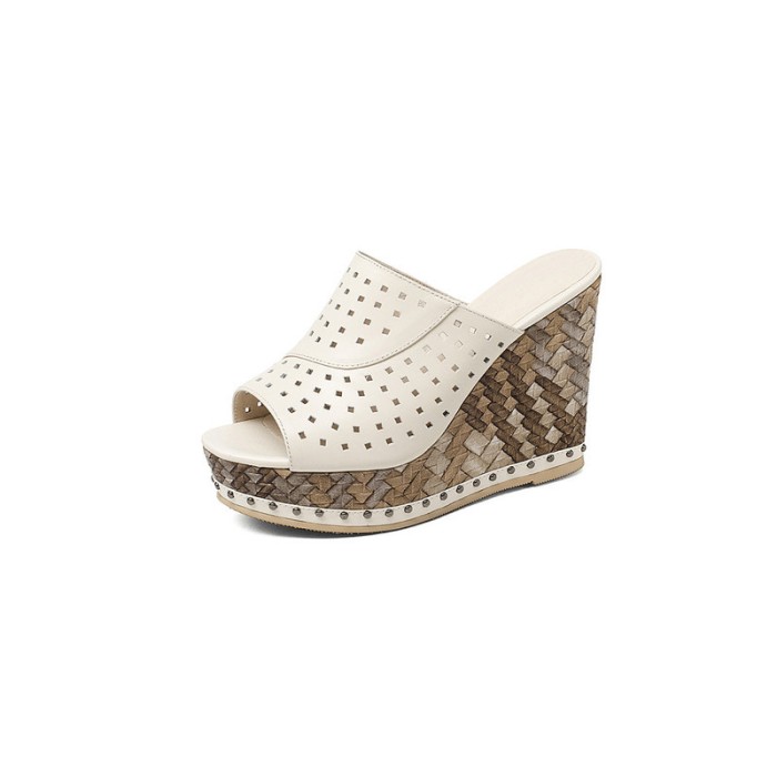 Peep Toe Platforms Breathable Wedges Summer Slip On Sandals - Beige - NOTE:As Different Computers Display Colors Differently,The Color Of the Actual Item May Very Slightly From The Above Images.

Upper Material: Leather
Insole Material: Bonded Leather
Lining Material: Synthetic
Outsole Material: Rubber in Sexy Heels & Platforms