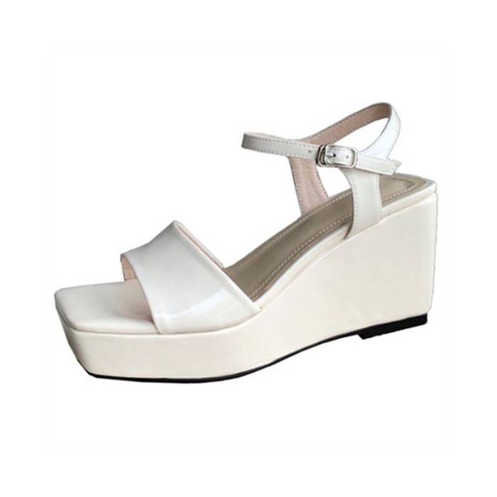 Peep Square Toe Platforms Ankle Buckle Straps  Wedges Venice Sandals - Beige - NOTE:As Different Computers Display Colors Differently,The Color Of the Actual Item May Very Slightly From The Above Images.

Upper Material: Patent
Insole Material: Genuine Leather
Lining Material: Synthetic
Outsole Material: Rubber in Sexy Heels & Platforms