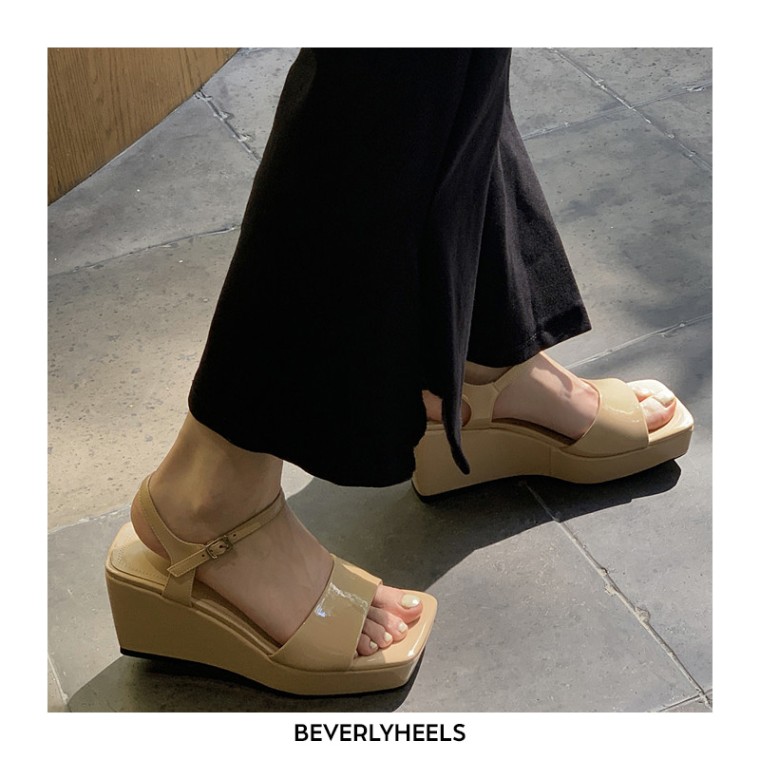 Lib Peep Square Toe Platforms Ankle Buckle Straps Wedges Venice Sandals ...