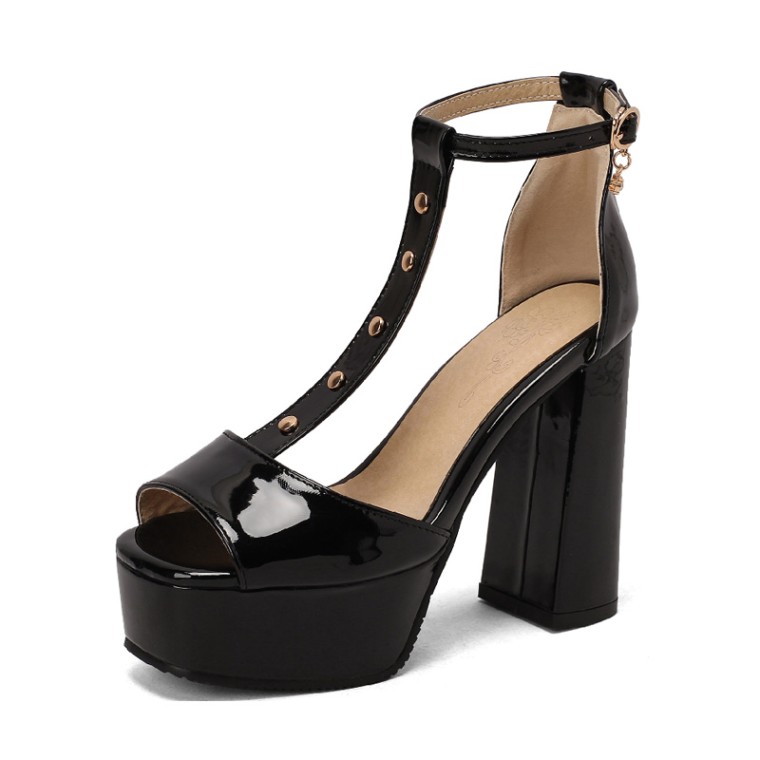 Lib Peep Toe Ankle Buckle TStraps Platforms Chunky Heels Summer