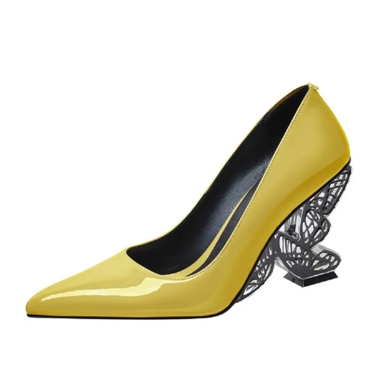 Emma Jones Pointed Toe Strange Butterfly Heels Patent Pumps - Yellow in  Sexy Heels & Platforms - $88.00