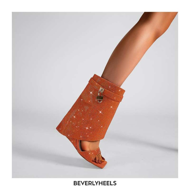 Emma Jones Peep Toe Rhinestones Ankle Highs Wedges Summer Boots with ...
