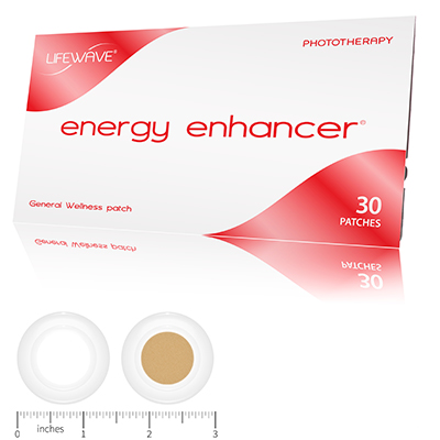 Energy Enhancer - 30 Patches - Increases energy and endurance
Supports a physical fitness routine
Convenient and easy to use
Patented, proprietary form of phototherapy
No drugs, chemicals or stimulants
Contains (1) Energy Enhancer sleeve with 30 patches.

Sustained Energy with No Caffeine, Drugs or Stimulants
Before starting LifeWave in 2004, our Founder and CEO (David Schmidt) was already compelled to answer one persisting question: how can people sustain energy without using drugs, stimulants, or caffeine? The answer led to the development of Energy Enhancer, the first patch we ever developed and the foundation of our patented phototherapy technology.

Energy Enhancer Release Makes National News
Shortly after Energy Enhancer was released, David was introduced to renowned women’s swimming coach, Richard Quick, of Stanford University. Just three weeks after providing the patches to his team, six of its eight members broke their personal lifetime records. Stanford Team members were then spotted wearing the patches during the Olympic Swimming trials, propelling LifeWave into the national media spotlight. As a result, over 1000 people came forward to become LifeWave Distributors.

Since that time, Energy Enhancer has helped people around the globe go further, run faster, climb higher and embrace each day with renewed stamina and vigor. A safe alternative to other energy products, Energy Enhancer will make you forget you ever hit that late-afternoon wall again.

What Is Phototherapy?
The practice of phototherapy, which has been around for about 100 years, applies light to improve the health of the body. And modern forms of phototherapy such as Low Level Laser Therapy, which is believed to reduce appearance wrinkles in the skin, are very well understood scientifically.

But this idea is nothing new. As far back as two thousand years ago, the ancient Greeks had a center for studying the effects of different colored lights on the body. Even the ancient Egyptians, who promoted health by focusing sunlight through colored glass on certain areas of the body, understood this concept.

How Our Phototherapy Patches Work
Your body emits heat in the form of infrared light. Our patches are designed to trap this infrared light when placed on the body, which causes them to reflect specific wavelengths of light. (see Usage Tab for placement instructions). This process stimulates specific points on the skin that signal the body to produce health benefits unique to each LifeWave patch.

How Does This Relate to Increasing Energy?
Energy Enhancer patches reflect specific wavelengths of light, which stimulate specific points on the skin that increase energy production in the cells (beta-oxidation). Because beta-oxidation produces more than twice the energy of carbohydrate burning, this is believed to be the most effective way to increase overall energy..

Consumer Use Analysis
2006 Consumer Use Analysis(Revised in 2011)
Analysis suggests that users find increased energy, stamina, and performance. .

Read the Full Study on Page 6.

Did You Know?
It should come as no surprise that 83 percent of adults drink coffee on a regular basis1, and the conventional thinking is that moderate caffeine consumption is not considered a health risk. But the most recognized coffee chains offer beverages in multiple sizes, and that’s where the line is often crossed. For example, some large coffee options contain as much as 436 milligrams of caffeine, which is more than you’ll find in a whopping 12 cans of soda. This level of consumption can lead to myriad of negative side effects.

We can all use a little boost of energy in our daily lives, and these patches are a safe and powerful way to increase energy and endurance with no caffeine, drugs or stimulants.

 1 National Coffee Association’s (NCA) National Coffee Drinking Trends (NCDT) market in HealthCare from LifeWave