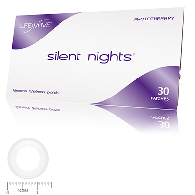 Silent Nights Patches - 30 Patches - General Wellness Patch - Designed with phototherapy believed to enhance the quality of sleep
Patented, proprietary form of phototherapy
No drugs, chemicals or stimulants
Contains (1) Silent Nights sleeve with 30 patches.

A Healthy Sleep-Aid Alternative
Free of drugs, chemicals or stimulants, Silent Nights improves quality and length of sleep without causing that groggy feeling the next day. You’ll wake up feeling well rested, more energetic and better prepared to make the most out of life.

What Is Phototherapy?
The practice of phototherapy, which has been around for about 100 years, light applies light to improve the health of the body. And modern forms of phototherapy such as Low Level Laser Therapy, which is believed to reduce the appearance wrinkles in the skin., are very well understood scientifically.

But this idea is nothing new. As far back as two thousand years ago, the ancient Greeks had a center for studying the effects of different colored lights on human health. Even the ancient Egyptians, who promoted health by focusing sunlight through colored glass on certain areas of the body, understood this concept.

How Our Phototherapy Patches Work
Your body emits heat in the form of infrared light. Our patches are designed to trap this infrared light when placed on the body, which causes them to reflect specific wavelengths of light. (see Usage Tab for placement instructions). This process stimulates specific points on the skin that signal the body to produce health benefits unique to each LifeWave patch.

What Makes one LifeWave Patch Different than Another?
Each patch is exclusively designed to reflect particular wavelengths of light that stimulate specific points on the skin. This enables each patch to provide unique health benefits. No drugs or chemicals enter your body.

How Does This Relate to Healthy Sleep?
Silent Nights reflects particular wavelengths of light, which stimulate specific points on the skin that trigger the production of melatonin in the body.

Silent Nights Consumer Use Analysis
Silent Nights patches are believed to increase length of sleep, and since its release has helped people all over the world achieve better rest. Subsequent to its release, a pilot study conducted by Dr. Norm Shealy concluded, The safety and results obtained in the study of Silent Nights suggests that these patches may be one of the preferred potential approaches to significant improvement in sleep. in HealthCare from LifeWave