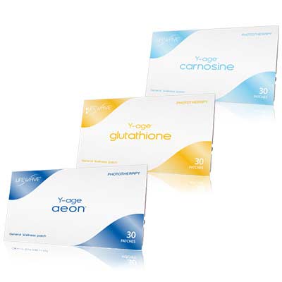 Y-Age System Kit - 1 Y-Age Aeon
1 Y-Age Glutathione
1 Y-Age Carnosine
Contains (1) Y-Age Aeon patch sleeve with 30 patches, (1) Y-Age Glutathione patch sleeve with 30 patches, and (1) Y-Age Carnosine patch sleeve with 30 patches.

Together, the Y-Age System improves overall wellness for a healthier, stronger body.

This kit contains:
Y-Age Aeon

Designed with phototherapy believed to reduce stress in the body
Promotes relaxation
Patented, proprietary form of phototherapy
No drugs, chemicals or stimulants
Y-Age Glutathione

Glutathione is the body’s master antioxidant
Supports the immune system
Improves overall health
Patented, proprietary form of phototherapy
No drugs, chemicals or stimulants
Y-Age Carnosine

Increases stamina by up to 125%*
Improves strength and flexibility
Improves overall health
Improves bioelectrical properties of organs
Patented, proprietary form of phototherapy
No drugs, chemicals or stimulants
**After 3 weeks of use. in HealthCare from LifeWave