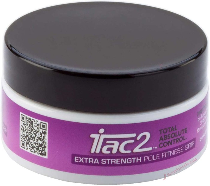 iTac2 Pole Dancing Fitness Sports Grip - Extra Strength 45g (1.5oz) - iTac2 - The Choice of Champions
Highly recommended for all pole dancers, from beginners to experts. iTac2 is the official ``Grip of Choice`` by many international champions including; 2010 USPDF Champion Alethea Austin, ``Miss Sexy`` Karol Helm, Miss Pole Dance Russia 2010 & 2011 Anzhela Kulagina, and USA Amateur Champion Mina Mortezaie just to name a few.

iTac2 Pole Dance Grip works by adding the perfect level of moisture and stick to the skin providing a strong, reliable gripping surface for your hands and/or body – helping you to improve control while conserving energy and repelling sweat and moisture.

iTac2 is suitable for use on many types of poles.
We recommend Regular Strength Grip for static poles and Extra Strength for spinning poles.

iTac2 is Clean, Safe, and Economical
- Made using all Natural and Organic Ingredients from Clean Australian Forests
- Very economical – 45g Jar containing over 100 Applications
- The unique formulation does not leave a white residue on your skin or clothing

Easy Directions:
1. Take a small amount of iTac2 on to your finger and rub onto your hands and/or body, then wait one minute for the iTac2 to activate.
2. To remove iTac2 from your body and/or hands use hot soapy water.
3. To remove iTac2 from your pole we recommend iTac2 Pole Cleaner. in Pole Dancing Accessories