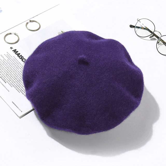 Autumn Winter Trend Wool Paris French Berets Hats - Dark Purple - Note: Due to the different monitor and light effect, the actual color of the item might be slightly different from the color showed on the pictures. Thank you!

Material: Wool
Size: 20.8 inches / 22.4 inches in Caps, Chokers, Scarfs, Hats & Headwear