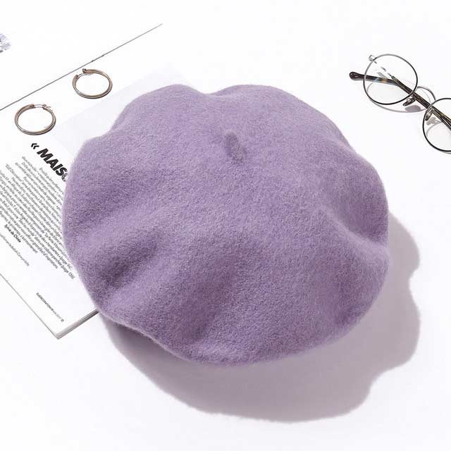 Autumn Winter Trend Wool Paris French Berets Hats - Light Purple - Note: Due to the different monitor and light effect, the actual color of the item might be slightly different from the color showed on the pictures. Thank you!

Material: Wool
Size: 20.8 inches / 22.4 inches in Caps, Chokers, Scarfs, Hats & Headwear