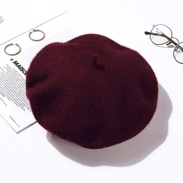Autumn Winter Trend Wool Paris French Berets Hats - Wine - Note: Due to the different monitor and light effect, the actual color of the item might be slightly different from the color showed on the pictures. Thank you!

Material: Wool
Size: 20.8 inches / 22.4 inches in Caps, Chokers, Scarfs, Hats & Headwear