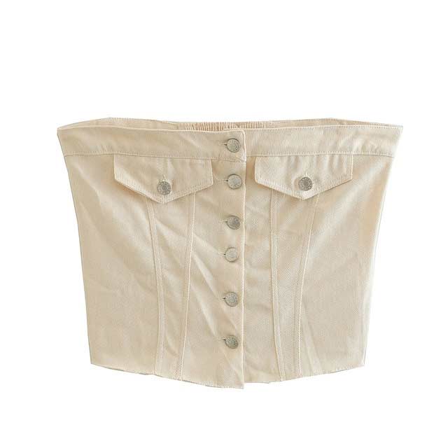 Street Summer Style Crop Chest Denim Sleeveless Over Top - Apricot - XSMALL:Bust: 29.9 inch (76 cm) Length: 10.6 inch (27 cm)
SMALL: Bust: 31.5 inch (80 cm) Length: 11 inch (28 cm)
MEDIUM: 33.1 inch (84 cm) Length: 11.4 inch (29 cm)
LARGE: Bust: 35.5 inch (90 cm) Length: 12 inch (30 cm) in Tops, Blouses, Shirts, Hoodies, Boleros, Pajamas, OneSies