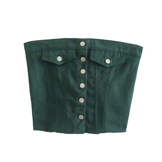 Street Summer Style Crop Chest Denim Sleeveless Over Top - Green - XSMALL:Bust: 29.9 inch (76 cm) Length: 10.6 inch (27 cm)
SMALL: Bust: 31.5 inch (80 cm) Length: 11 inch (28 cm)
MEDIUM: 33.1 inch (84 cm) Length: 11.4 inch (29 cm)
LARGE: Bust: 35.5 inch (90 cm) Length: 12 inch (30 cm) in Tops, Blouses, Shirts, Hoodies, Boleros, Pajamas, OneSies