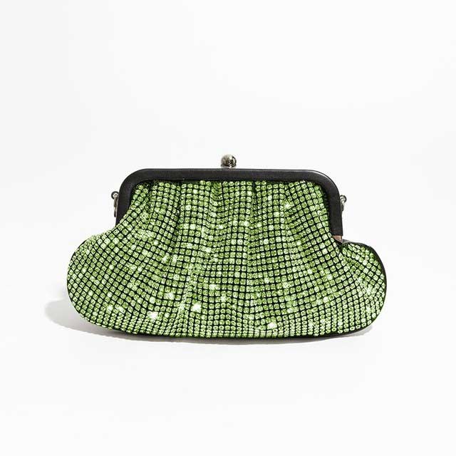 Chic Glitter Rhinestones Sparkling Crystal Purse Bags - Green - 【Quality Material】: High Quality rhinestone fabric, chic dumpling shape design with metal chain, bling bling sparkling crystal ,simple stylish,luxury and trend ,It is the kind of great bags for women and girls in all season.
【Classic frame Bag】:frame closure,1 main pocket design, simple design, fashionable purses for women, perfect for casual shopping,dating and business, the best gift for your wife, mom, girls, and family.
【Size】:10.62``x1``x5.9``(L x W x H) , with a long removable metal strap height : 19.68``,there will be 1~3 cm errors, weight: about 0.5kg.
【clutch evening Structure】: Ladies handbags have 1 Main Pocket,enough capacity to organize your daily items, such as lipstick, wallet, and cosmetics, practical purses and handbags for women.


 in Bags, Backpacks, Handbags & Wallets